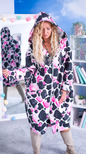 Oversize softshell kurtka oRajUU – print Krowie Łatki