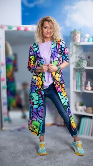 Długa marynarka dresowa MUUkreacje print Neuuro oversize damska jedna modelka